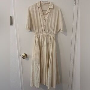 Black Crane Ivory Cotton Short Sleeve Shirt Dress Small Elastic Waistband